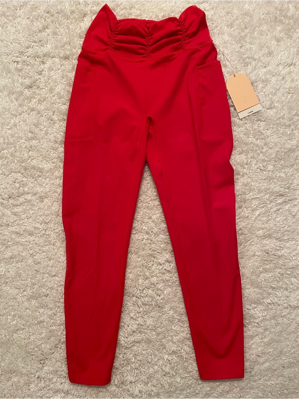 Women’s Blogilates Red Ruched Waist Leggings with Pockets size Large NWT